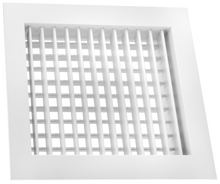 Load image into Gallery viewer, 12x10 double deflection HVAC air grille with vertical front blades, durable white aluminum vent cover (side view)