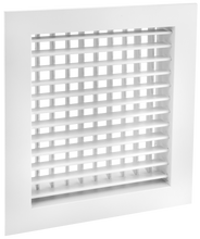 Load image into Gallery viewer, 16x12 aluminum air grille, double deflection with vertical front blades for directional airflow control in commercial spaces (side view)