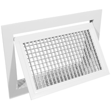 Load image into Gallery viewer, side view of 20x8 hinged eggcrate grille showing swing-out hinge mechanism and aluminum frame profile