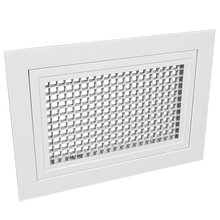 Load image into Gallery viewer, side view of 20x8 hinged eggcrate grille with hinge mechanism in closed position