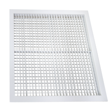 Load image into Gallery viewer, 24x24" double deflection HVAC supply grille register with vertical front blades for precision airflow control in vent covers (side view)