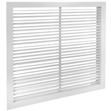 Load image into Gallery viewer, HVAC 24x24" single deflection register with horizontal blades. Ideal vent cover for precise vertical air distribution in commercial spaces. (side view)
