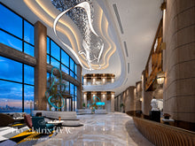 Load image into Gallery viewer, White 3-slot linear slot diffuser ceiling vent installed in a modern luxury commercial lobby by Flo-Matrix HVAC