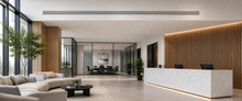 Load image into Gallery viewer, Flo-Matrix 30-degree linear bar grille air vent installed in a modern commercial office, featuring angled blades for reduced duct visibility and a clean architectural finish.