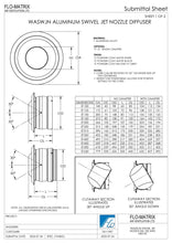 Load image into Gallery viewer, Technical drawing of our aluminum swivel jet nozzle diffuser with dimensions and specifications (1 of 2).