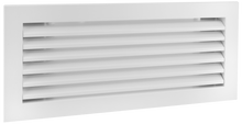 Load image into Gallery viewer, Side view of a white 10x4 inch linear bar grille HVAC vent cover in 30 degree deflection