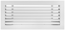 Load image into Gallery viewer, Front view of a white 10x4 inch linear bar grille HVAC vent cover in 30 degree deflection