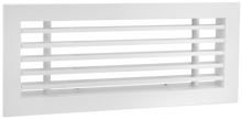Load image into Gallery viewer, Side view of a white 12x4 inch linear bar grille HVAC vent cover in 15 degree deflection