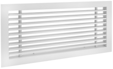 Load image into Gallery viewer, Side view of a white 12x6 inch linear bar grille HVAC vent cover in 0 degree deflection