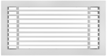 Load image into Gallery viewer, Front view of a white 14x6 inch linear bar grille HVAC vent cover in 15 degree deflection