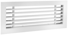 Load image into Gallery viewer, Side view of a white 18x4 inch linear bar grille HVAC vent cover in 0 degree deflection