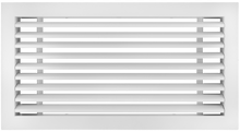 Load image into Gallery viewer, Front view of a white 18x6 inch linear bar grille HVAC vent cover in 30 degree deflection