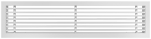 Load image into Gallery viewer, Front view of a white 20x4 inch linear bar grille HVAC vent cover in 15 degree deflection