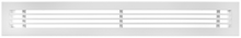 Load image into Gallery viewer, Front view of a white 22x2 inch linear bar grille HVAC vent cover with tight gaps in 0 degree deflection