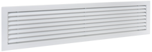 Load image into Gallery viewer, Side view of a white 22x4 inch linear bar grille HVAC vent cover in 30 degree deflection