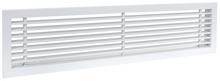 Load image into Gallery viewer, Side view of a white 22x6 inch linear bar grille HVAC vent cover in 0 degree deflection