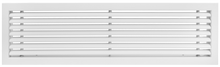 Load image into Gallery viewer, Front view of a white 22x6 inch linear bar grille HVAC vent cover in 30 degree deflection