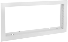 Load image into Gallery viewer, Border of a white 12x6 inch linear bar grille HVAC vent cover with a removable core in 15 degree deflection