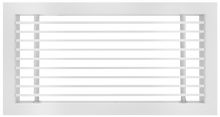 Load image into Gallery viewer, Front view of a white 14x6 inch linear bar grille HVAC vent cover with a removable core in 0 degree deflection