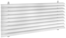 Load image into Gallery viewer, Core of a white 14x6 inch linear bar grille HVAC vent cover with a removable core in 15 degree deflection