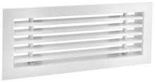 Load image into Gallery viewer, Side view of a white 16x4 inch linear bar grille HVAC vent cover with a removable core in 15 degree deflection