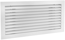 Load image into Gallery viewer, Side view of a white 16x6 inch linear bar grille HVAC vent cover with a removable core in 30 degree deflection