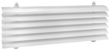 Load image into Gallery viewer, Core of a white 18x4 inch linear bar grille HVAC vent cover with a removable core in 30 degree deflection