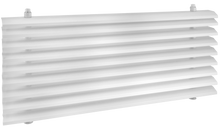 Load image into Gallery viewer, Core of a white 18x6 inch linear bar grille HVAC vent cover with a removable core in 0 degree deflection