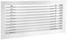 Load image into Gallery viewer, Side view of a white 18x6 inch linear bar grille HVAC vent cover with a removable core in 0 degree deflection
