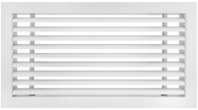 Load image into Gallery viewer, Front view of a white 20x6 inch linear bar grille HVAC vent cover with a removable core in 30 degree deflection