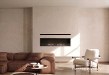 Load image into Gallery viewer, Black linear slot diffuser installed above a modern fireplace in a contemporary living room