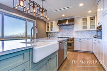 Load image into Gallery viewer, White linear slot diffuser installed on kitchen ceiling, single-slot high-airflow HVAC vent cover with sleek modern design for residential and commercial air distribution.