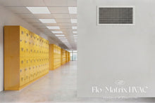Load image into Gallery viewer, Aluminum egg crate air grille installed in a school corridor, providing high airflow ventilation for a commercial HVAC system in an educational facility.