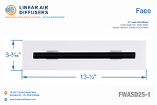 Load image into Gallery viewer, Face dimensions of a 12-inch 1-slot linear slot diffuser with 25mm opening in matte white.