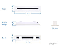 Load image into Gallery viewer, Full dimensions of a white 12 inch 1-slot linear diffuser with 19mm openings for precision airflow in commercial HVAC systems