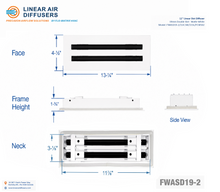 Load image into Gallery viewer, Overall dimensions of a 12-inch 2-slot linear slot diffuser with 19mm opening in matte white.