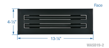 Load image into Gallery viewer, Face dimensions of a black 12-inch 2-slot linear diffuser with 19mm openings for precision airflow in commercial HVAC systems