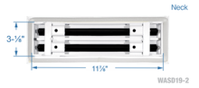 Load image into Gallery viewer, Neck dimensions of a white 12 inch 2-slot linear diffuser with 19mm openings for precision airflow in commercial HVAC systems