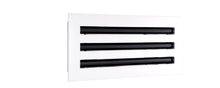 Load image into Gallery viewer, Side view of a white 12 inch 3-slot linear diffuser with 19mm openings for precision airflow in commercial HVAC systems