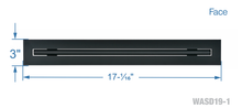 Load image into Gallery viewer, Face dimensions of a black 16-inch 1-slot linear diffuser with 19mm openings for precision airflow in commercial HVAC systems