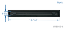 Load image into Gallery viewer, Neck dimensions of a black 16-inch 1-slot linear diffuser with 19mm openings for precision airflow in commercial HVAC systems