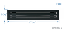 Load image into Gallery viewer, Face dimensions of a black 16-inch 2-slot linear diffuser with 19mm openings for precision airflow in commercial HVAC systems