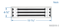 Load image into Gallery viewer, Neck dimensions of a white 16 inch 3-slot linear diffuser with 19mm openings for precision airflow in commercial HVAC systems