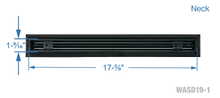 Load image into Gallery viewer, Neck dimensions of a black 18-inch 1-slot linear diffuser with 19mm openings for precision airflow in commercial HVAC systems