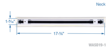 Load image into Gallery viewer, Neck dimensions of a white 18 inch 1-slot linear diffuser with 19mm openings for precision airflow in commercial HVAC systems