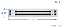 Load image into Gallery viewer, Neck dimensions of a white 18 inch 2-slot linear diffuser with 19mm openings for precision airflow in commercial HVAC systems
