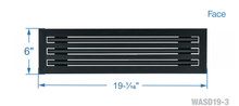 Load image into Gallery viewer, Face dimensions of a black 18 inch 3-slot linear diffuser with 19mm openings for precision airflow in commercial HVAC systems