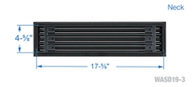 Load image into Gallery viewer, Neck dimensions of a black 18 inch 3-slot linear diffuser with 19mm openings for precision airflow in commercial HVAC systems