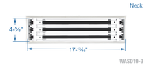 Load image into Gallery viewer, Neck dimensions of a white 18 inch 3-slot linear diffuser with 19mm openings for precision airflow in commercial HVAC systems