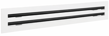 Load image into Gallery viewer, Side view of a white 20 inch 2-slot linear diffuser with 19mm openings for precision airflow in commercial HVAC systems